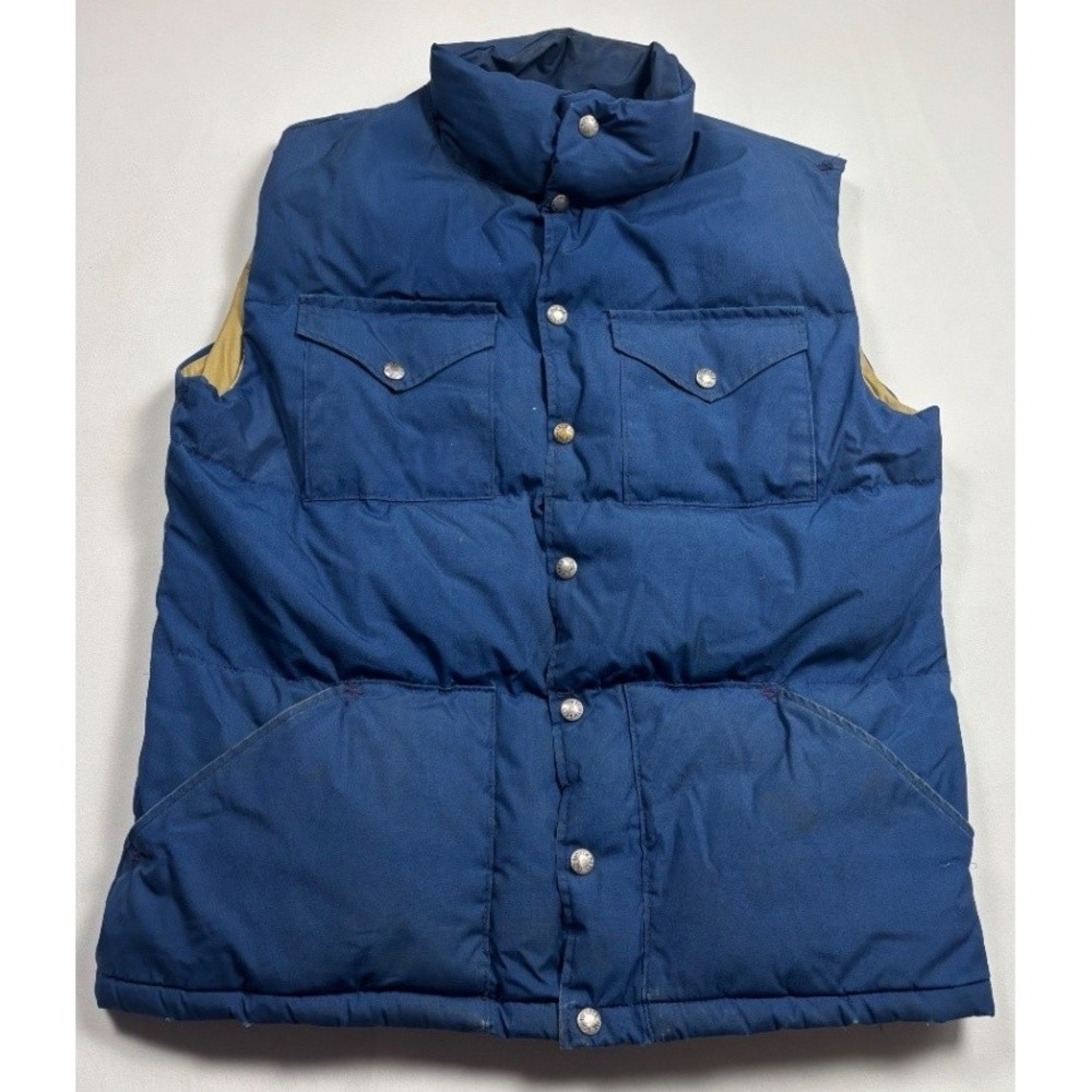 Vintage The North Face Men's Large Blue Quilted Puffer Vest Snap Front